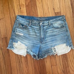 Distressed denim shorts